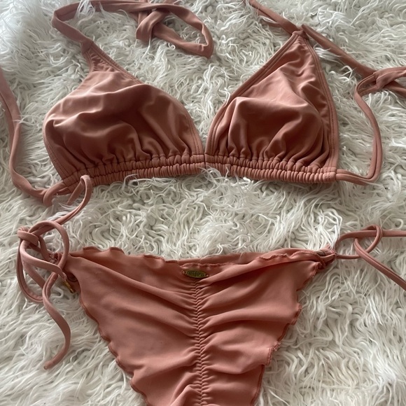 Luli fama DD top.  Rose color. Wavey ruched tie side bottoms size small - Picture 10 of 10